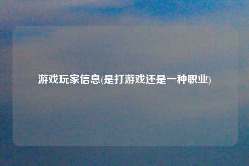 游戏玩家信息(是打游戏还是一种职业)