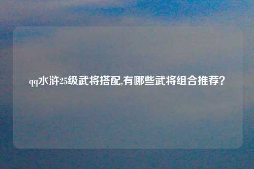 qq水浒25级武将搭配,有哪些武将组合推荐？