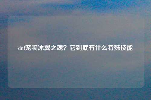 dnf宠物冰翼之魂？它到底有什么特殊技能