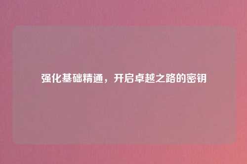 强化基础精通，开启卓越之路的密钥