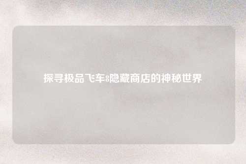 探寻极品飞车8隐藏商店的神秘世界