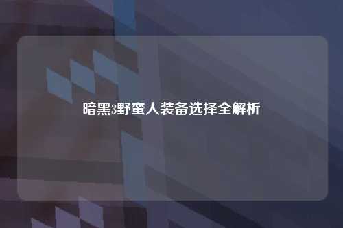 暗黑3野蛮人装备选择全解析