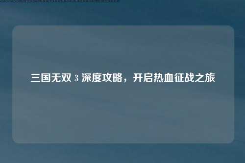 三国无双 3 深度攻略，开启热血征战之旅