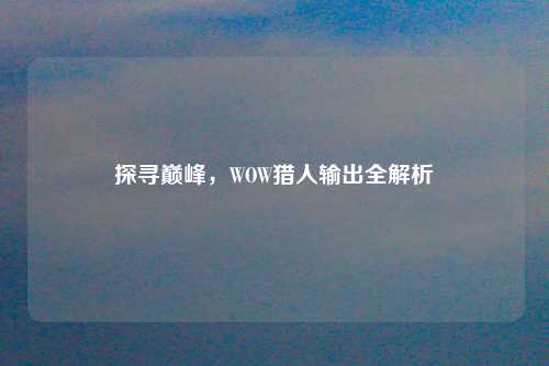 探寻巅峰，WOW猎人输出全解析