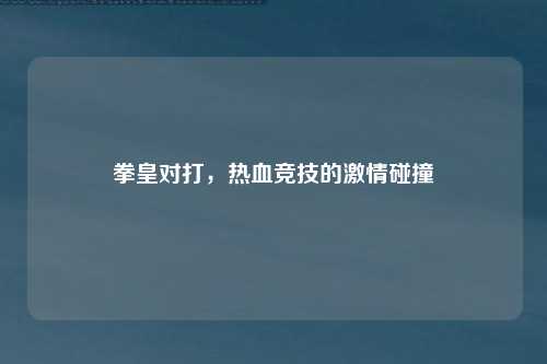 拳皇对打，热血竞技的激情碰撞