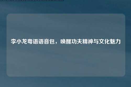 李小龙粤语语音包，唤醒功夫精神与文化魅力