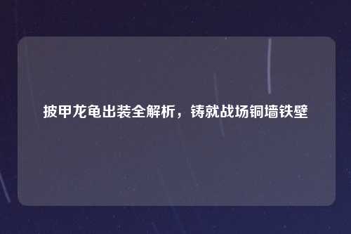 披甲龙龟出装全解析，铸就战场铜墙铁壁