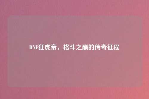 DNF狂虎帝，格斗之巅的传奇征程