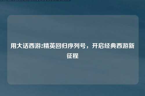 用大话西游2精英回归序列号，开启经典西游新征程
