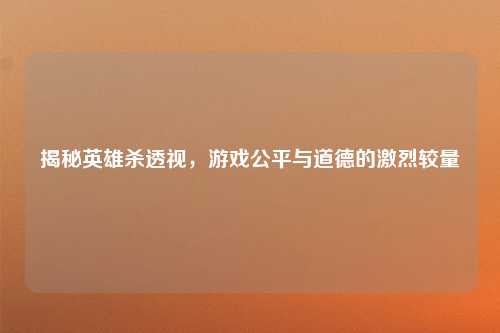 揭秘英雄杀透视，游戏公平与道德的激烈较量