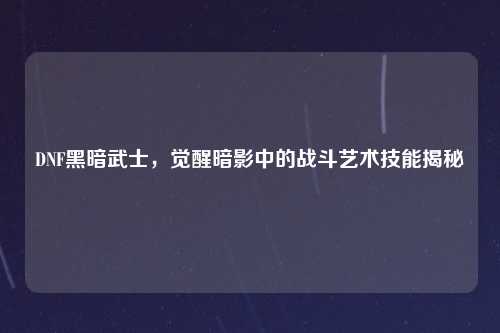 DNF黑暗武士，觉醒暗影中的战斗艺术技能揭秘