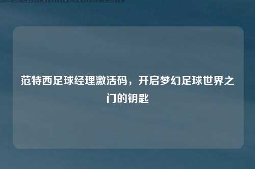 范特西足球经理激活码，开启梦幻足球世界之门的钥匙