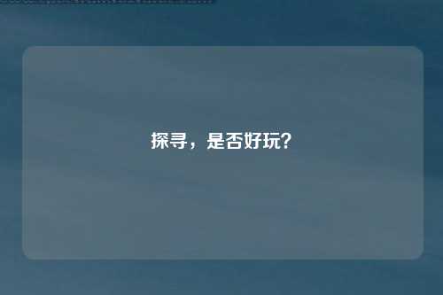 探寻，是否好玩？