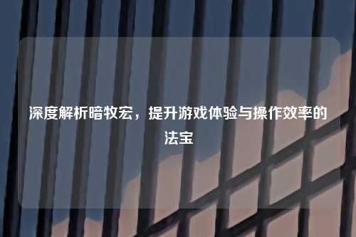 深度解析暗牧宏，提升游戏体验与操作效率的法宝
