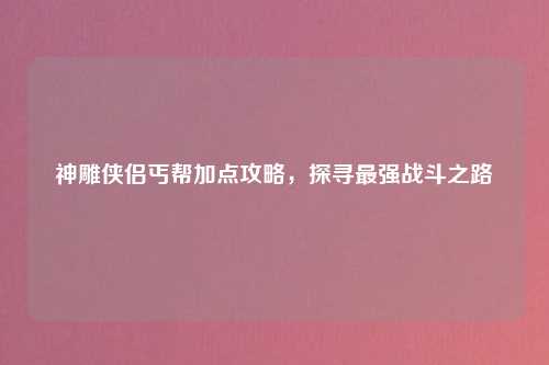 神雕侠侣丐帮加点攻略，探寻最强战斗之路