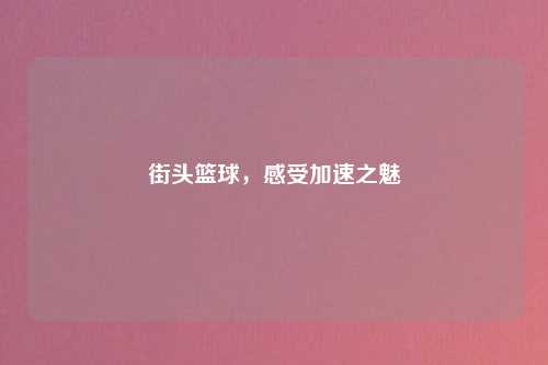 街头篮球，感受加速之魅