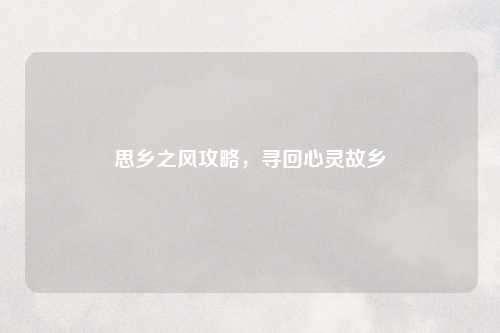 思乡之风攻略，寻回心灵故乡