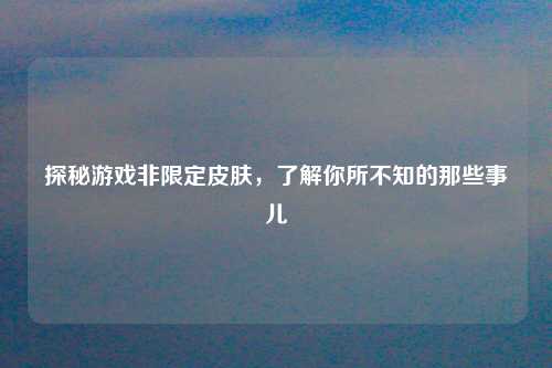探秘游戏非限定皮肤，了解你所不知的那些事儿