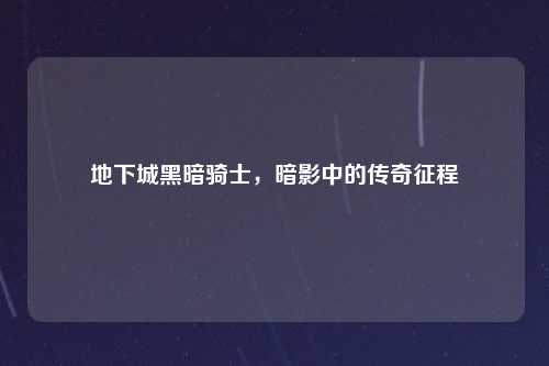 地下城黑暗骑士，暗影中的传奇征程