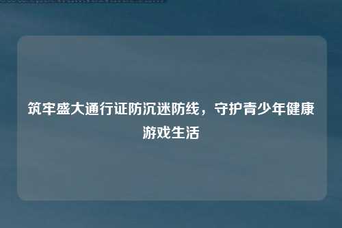 筑牢盛大通行证防沉迷防线，守护青少年健康游戏生活
