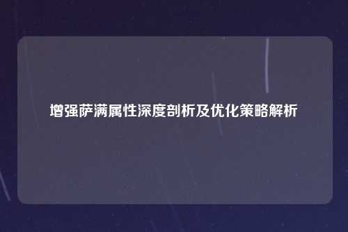 增强萨满属性深度剖析及优化策略解析
