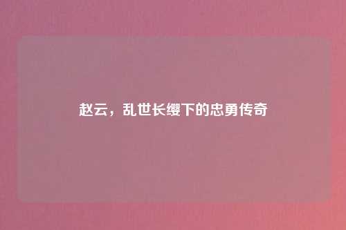 赵云,乱世长缨下的忠勇传奇