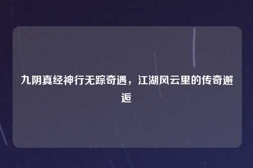 九阴真经神行无踪奇遇,江湖风云里的传奇邂逅