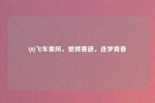 QQ飞车乘风,驰骋赛道,逐梦青春
