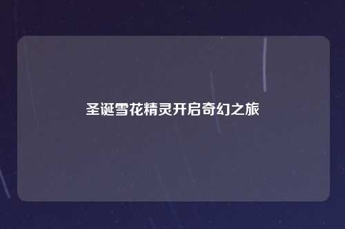 圣诞雪花精灵开启奇幻之旅