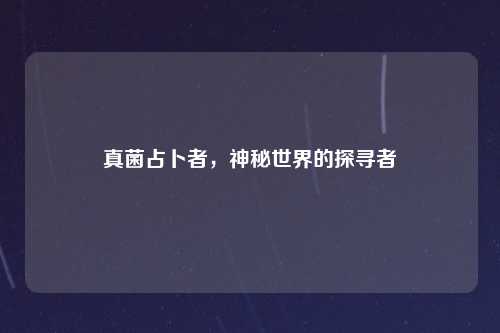 真菌占卜者,神秘世界的探寻者