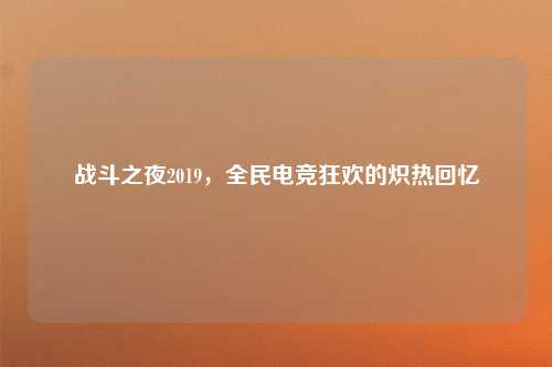 战斗之夜2019,全民电竞狂欢的炽热回忆