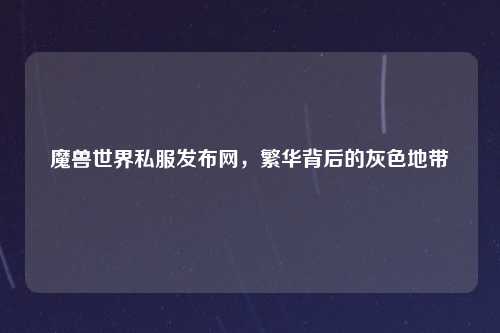 魔兽世界私服发布网,繁华背后的灰色地带
