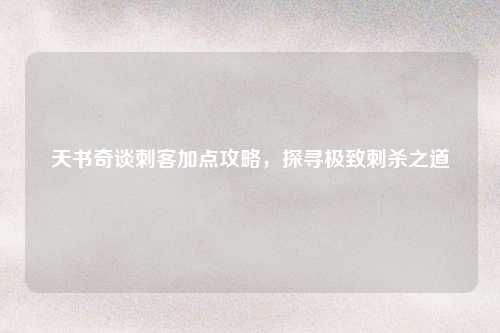 天书奇谈刺客加点攻略,探寻极致刺杀之道