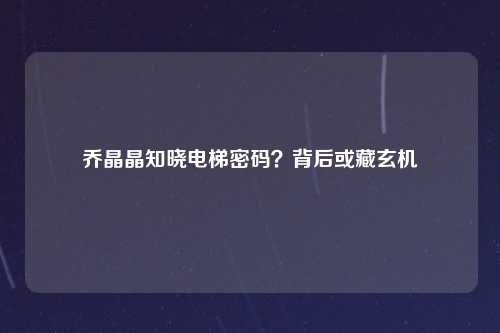 乔晶晶知晓电梯密码?背后或藏玄机