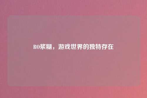 RO浆糊,游戏世界的独特存在