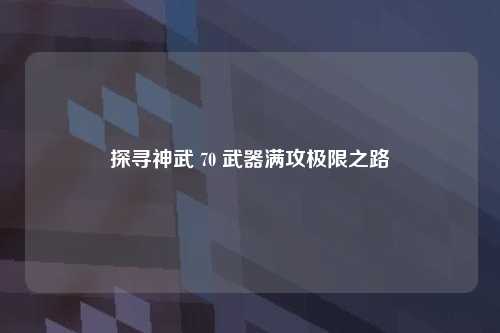 探寻神武 70 武器满攻极限之路