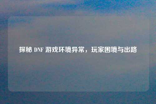探秘 DNF 游戏环境异常,玩家困境与出路