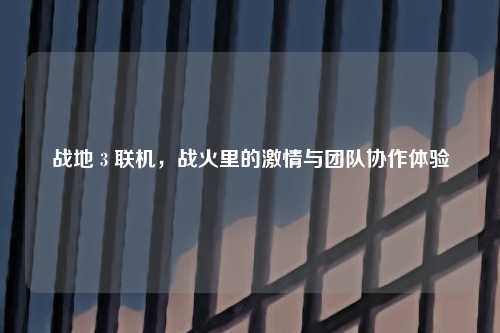 战地 3 联机，战火里的激情与团队协作体验