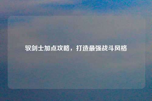 驭剑士加点攻略，打造最强战斗风格