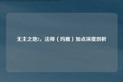 无主之地2，法师（玛雅）加点深度剖析