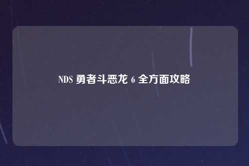 NDS 勇者斗恶龙 6 全方面攻略
