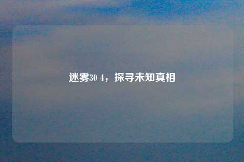 迷雾30 4,探寻未知真相
