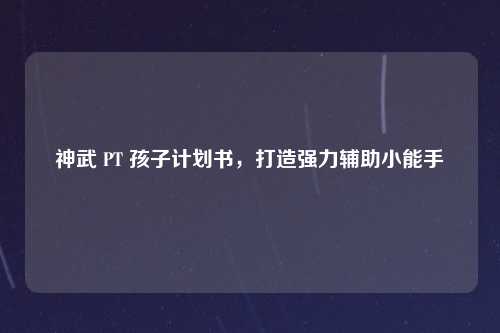 神武 PT 孩子计划书，打造强力辅助小能手