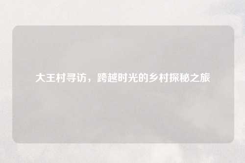 大王村寻访,跨越时光的乡村探秘之旅