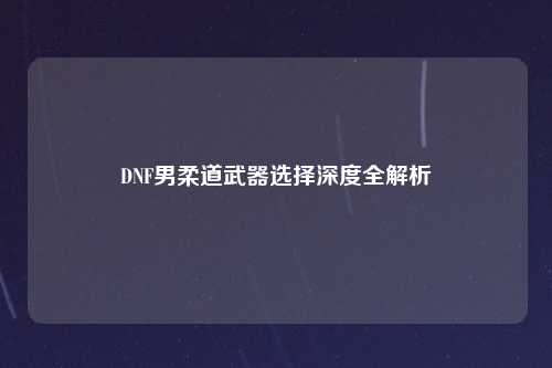 DNF男柔道武器选择深度全解析