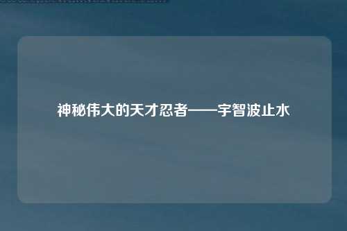 神秘伟大的天才忍者——宇智波止水